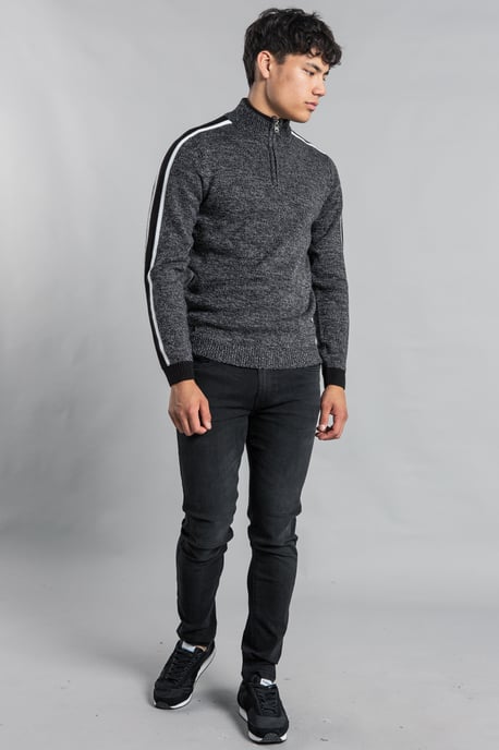Black Funnel Neck 1/4 Zip Jumper With Contrast Sleeve