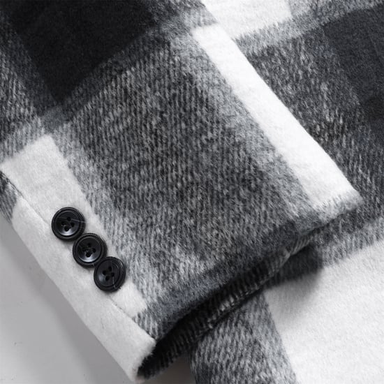 Men's Long Slim Fit Checked Winter Thick Coat with Shawl Collar White - Image 5