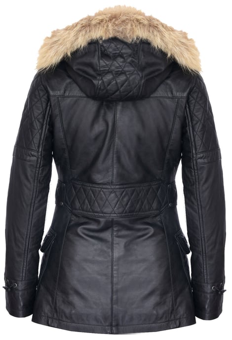Womens Quilted Leather Hooded Parka Jacket-Northampton