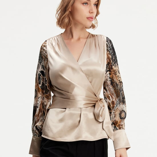 Cross heart top with floral print sleeves - Image 2