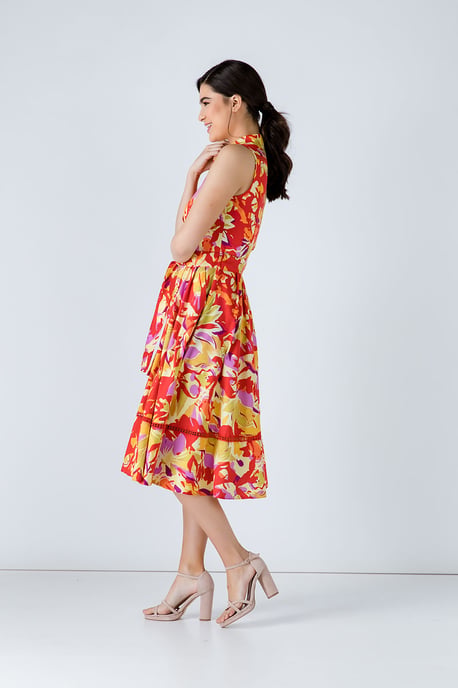 Vestido de estampado multicolor con detalles de botones - Image 3