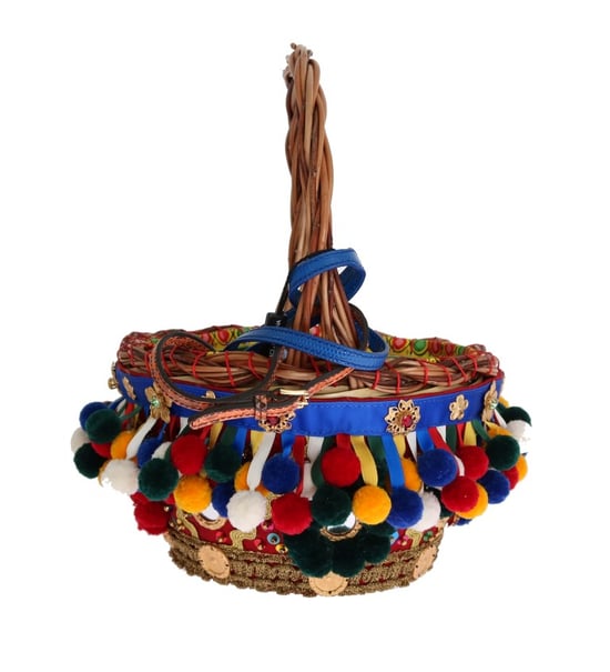 Bolso de Paja con Cristales Multicolor AGNESE de Dolce & Gabbana con Pom Pom - Image 2