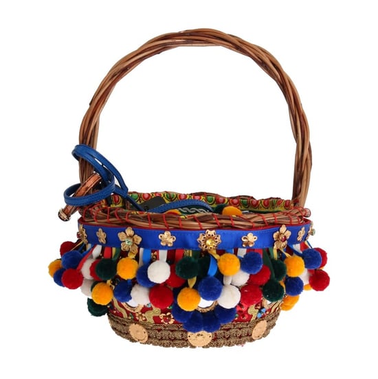 Bolso de Paja con Cristales Multicolor AGNESE de Dolce & Gabbana con Pom Pom - Image 3