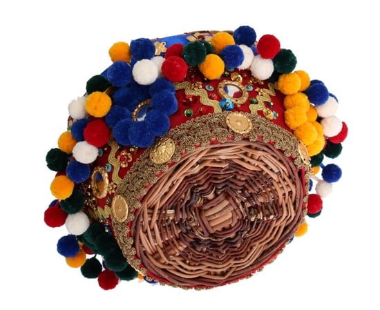 Bolso de Paja con Cristales Multicolor AGNESE de Dolce & Gabbana con Pom Pom - Image 4