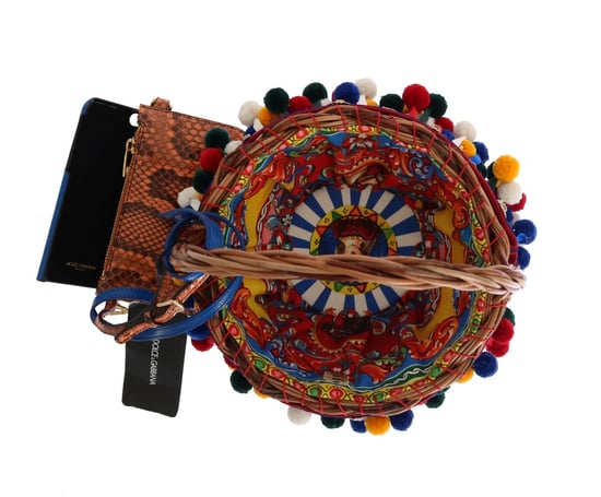 Bolso de Paja con Cristales Multicolor AGNESE de Dolce & Gabbana con Pom Pom - Image 5