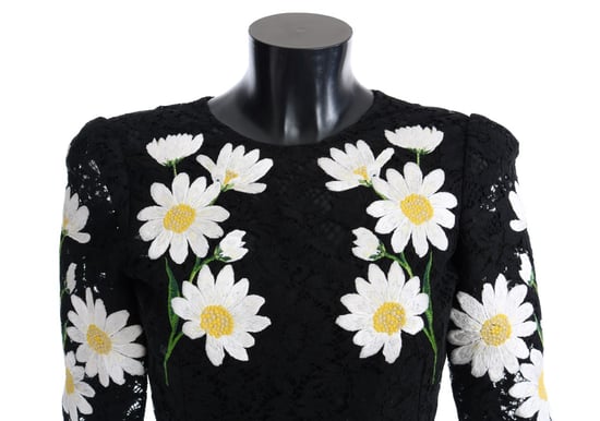 Vestido de Sicilia de Camomila con Encaje Floral Negro de Dolce & Gabbana - Image 3