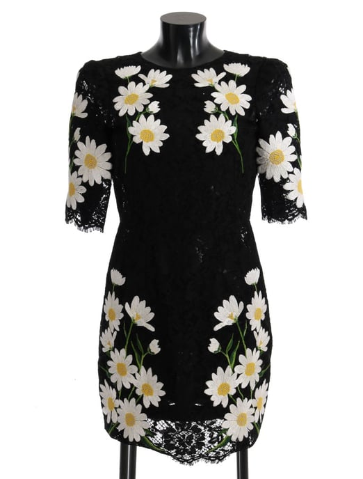 Vestido de Sicilia de Camomila con Encaje Floral Negro de Dolce & Gabbana - Image 1