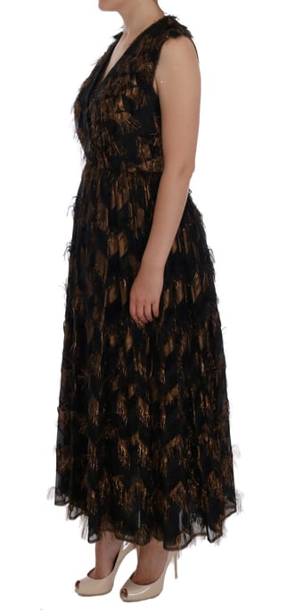 Vestido A-Line de Seda Negra con Flecos Marrones de Dolce & Gabbana - Image 2