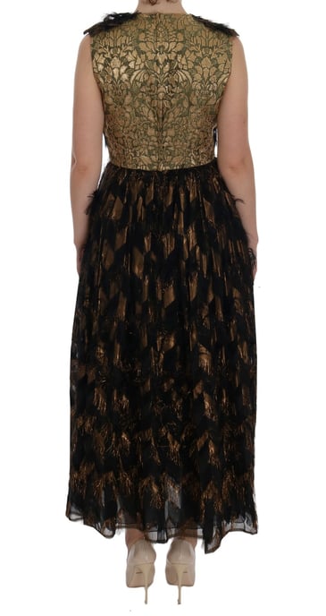 Vestido A-Line de Seda Negra con Flecos Marrones de Dolce & Gabbana - Image 3