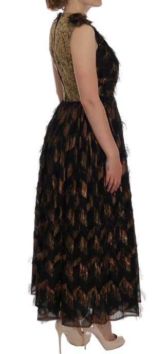 Vestido A-Line de Seda Negra con Flecos Marrones de Dolce & Gabbana - Image 4