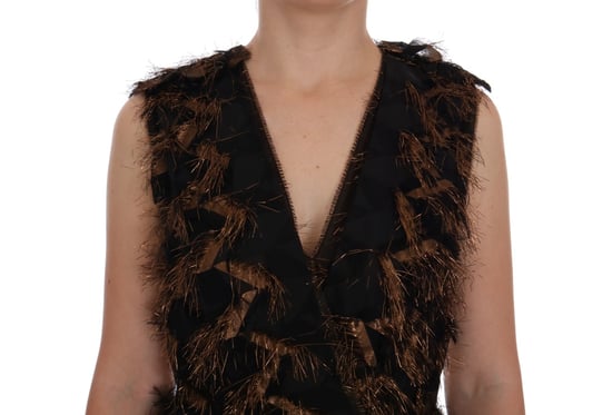 Vestido A-Line de Seda Negra con Flecos Marrones de Dolce & Gabbana - Image 5