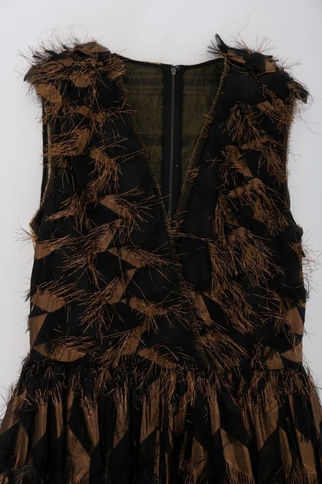 Vestido A-Line de Seda Negra con Flecos Marrones de Dolce & Gabbana - Image 6
