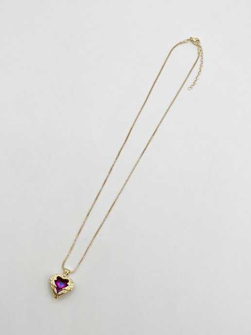 Pink Stone Heart Necklace In a Diamante Setting