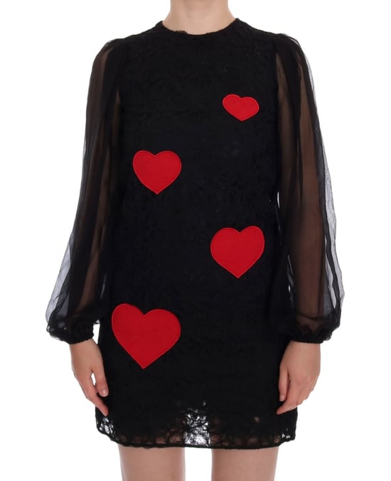 Vestido de cambio negro de encaje con corazón rojo de Dolce & Gabbana - Image 5