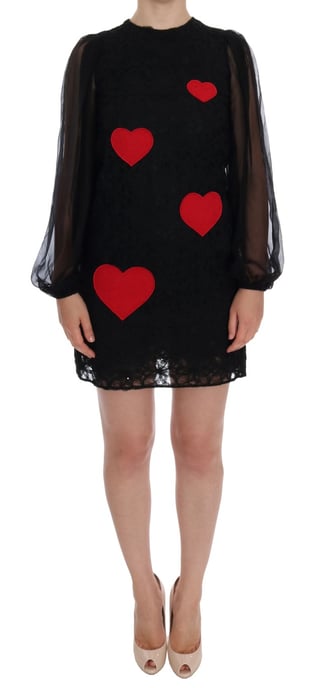 Vestido de cambio negro de encaje con corazón rojo de Dolce & Gabbana - Image 1