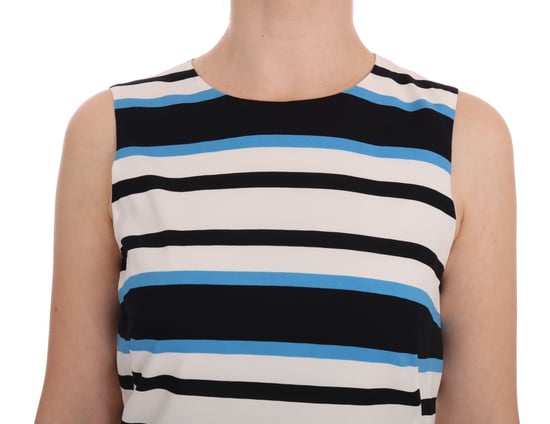 Vestido de cambio de seda elástica a rayas azul y blanco de Dolce & Gabbana - Image 4