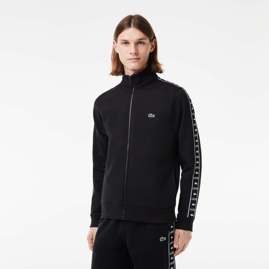 Men's Lacoste Logo Stripe Zipped Jogger Sweatshirt in Black