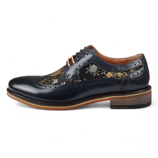 Zapatos de vestir brogue de cuero azul marino con estampado floral para hombre Justin Reess - Ross - Image 3