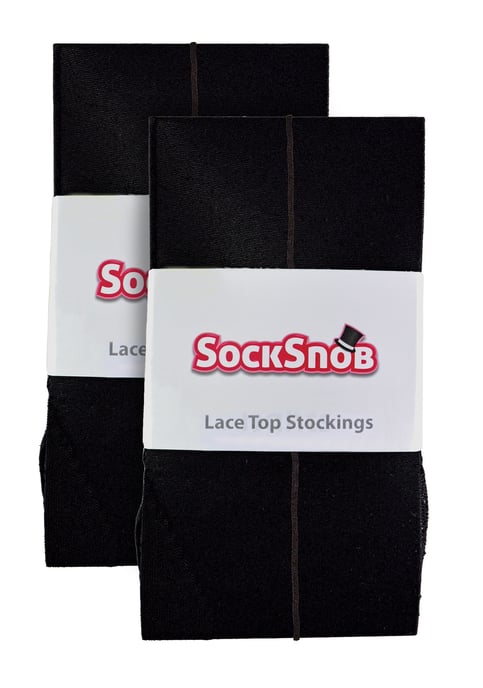 Multipack de 2 Pares de Medias de Mujer con Costura y Encaje en la Parte Superior | Sock Snob | Medias Altas para Mujer - Negro / Negro - Image 2