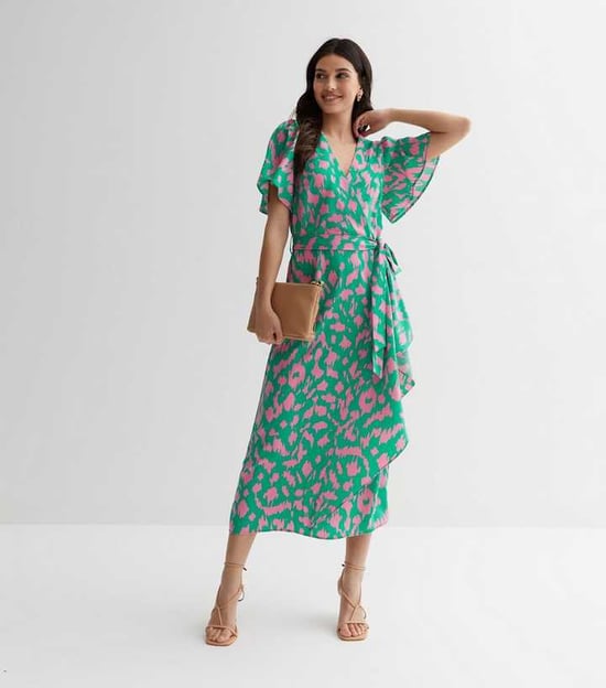 Abstract Print Belted Wrap Dress