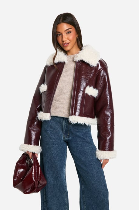 Vinyl Faux Fur Trim Jacket - Image 3