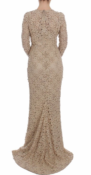 Vestido Maxi Sin Mangas de Encaje Floral Beige para Mujer de Dolce & Gabbana - Image 3