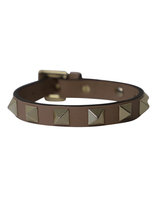 Valentino Garavani Rockstud Bracelet in Brown Calfskin Leather - Image 1