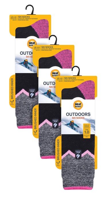 3 Pair Multipack Ultra Lite Ladies Ski Socks | Womens Funky Patterned Striped Knee High Socks - Black Zig Zag - Image 2