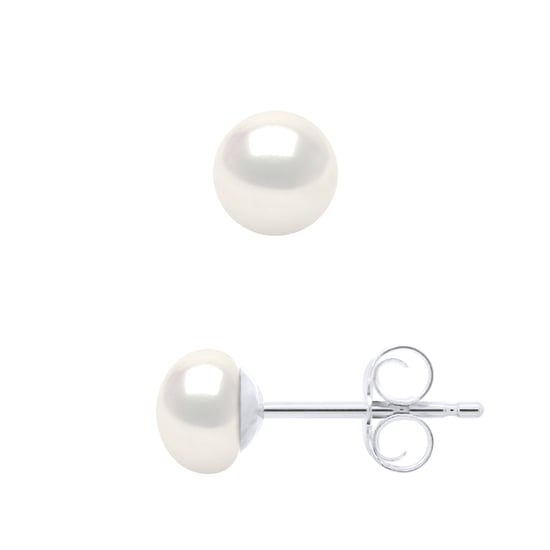 Earrings - Silver 925 and Real Cultured Freshwater Pearls Button 5-6 mm - Image 1