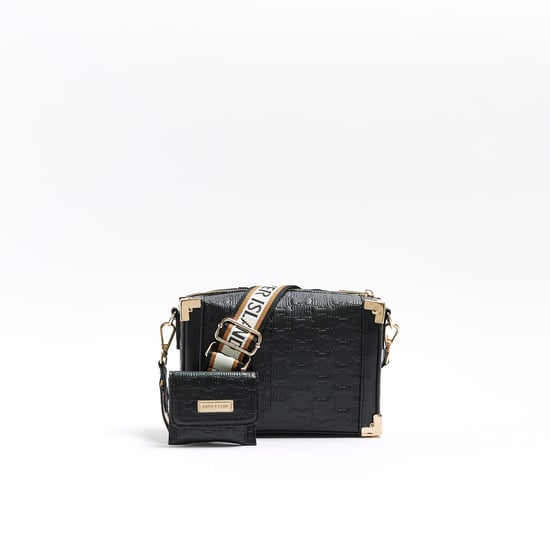 River Island Womens Cross Body Bag Black Embossed