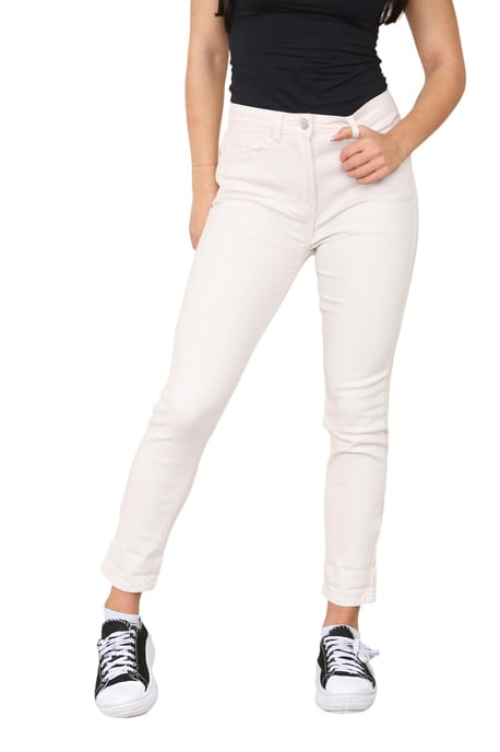 Vaqueros Mom de talle alto y pernera recta cónica para mujer de M&Co en color beige - Image 1