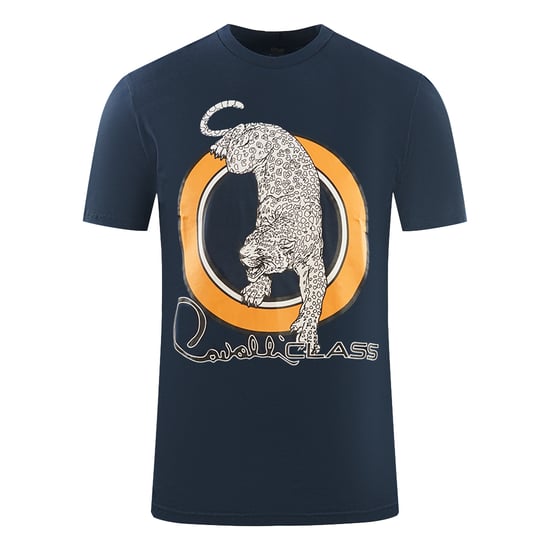 Camiseta Azul Marino con Logo Circular de Leopardo de Cavalli Class - Image 1