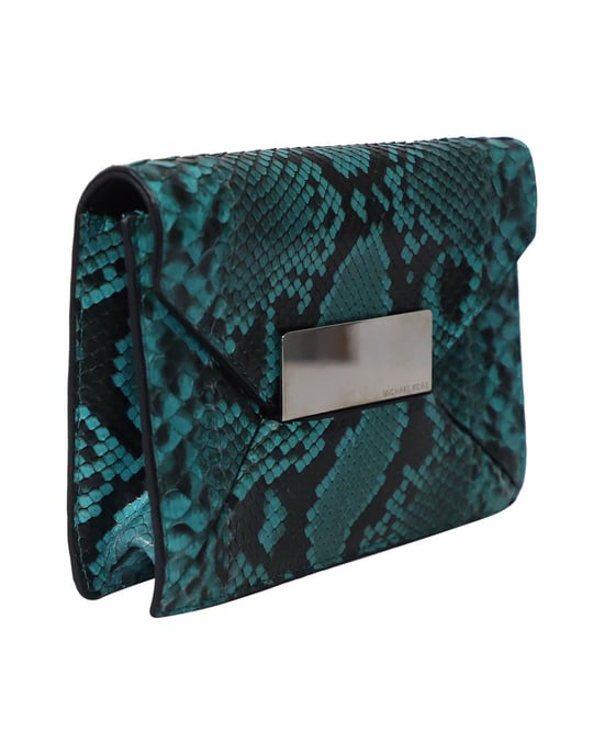 Michael Kors Snakeskin Embossed Clutch Bag in Green Leather - Image 2