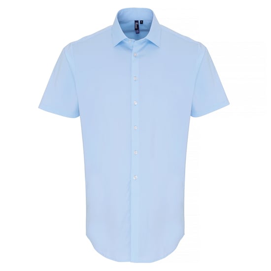Premier Mens Stretch Fit Poplin Short Sleeve Shirt (Pale Blue) - Image 1