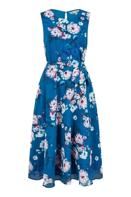 Teal Watercolour Floral Skater Dress