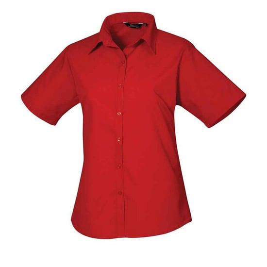 Premier Womens/Ladies Poplin Short-Sleeved Blouse (Red) - Image 1