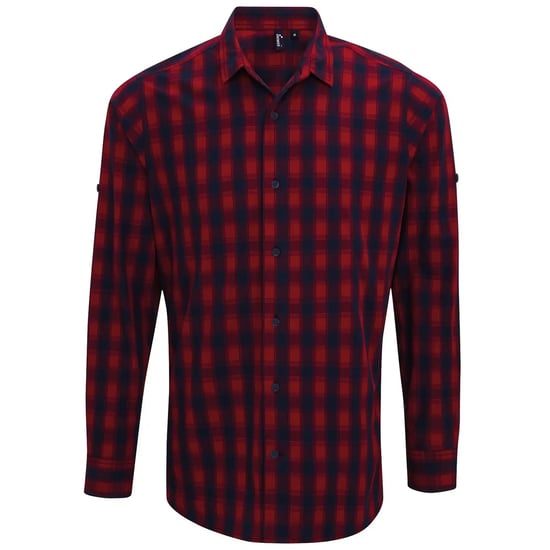 Premier Mens Mulligan Checked Cotton Long-Sleeved Shirt (Red/Navy) - Image 1