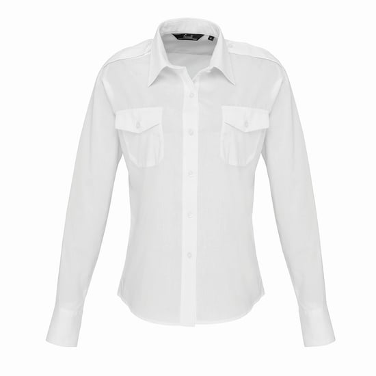 Premier Womens/Ladies Long-Sleeved Pilot Shirt (White) - Image 1