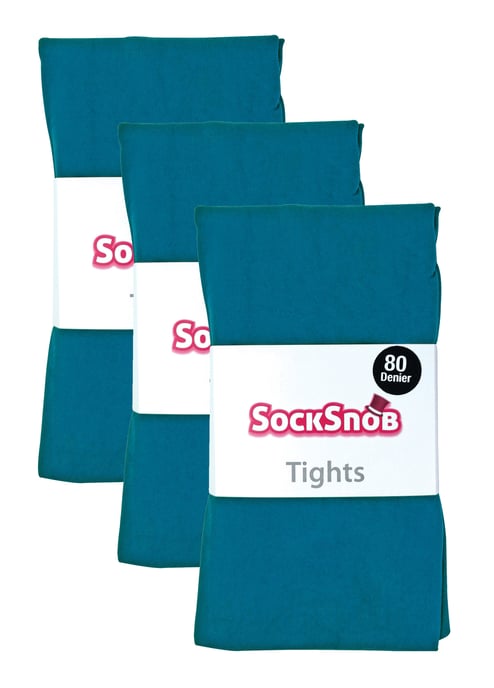 3 Pares de Mallas Opacas de 80 Deniers para Mujer | Sock Snob | Plain Block Colour Tights - Teal - Image 2