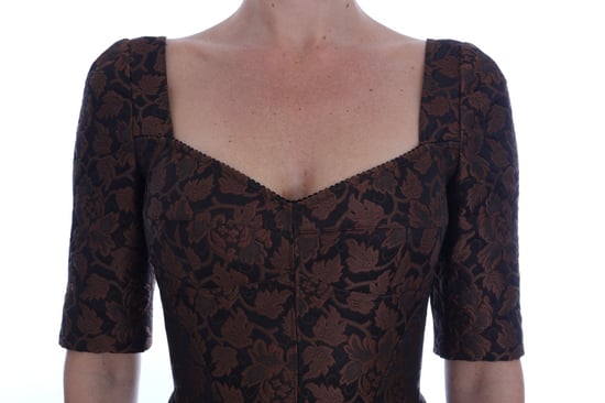 Vestido A-Line de Brocado Floral en Negro y Marrón de Dolce & Gabbana - Image 4