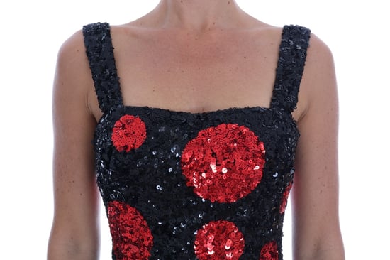 Vestido de shift con lentejuelas en polka rojo y negro de Dolce & Gabbana - Image 4
