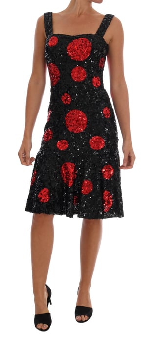 Vestido de shift con lentejuelas en polka rojo y negro de Dolce & Gabbana - Image 1