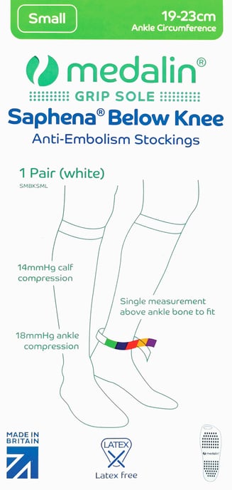 Medalin Saphena - 2 Pack Graduated Compression Below the Knee Anti Embolism Stockings with Grips - White - Image 2
