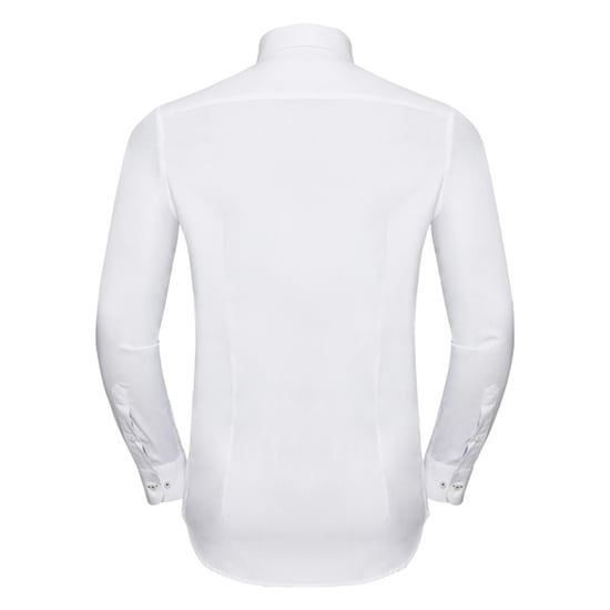 Russell Collection Mens Contrast Herringbone Tailored Long-Sleeved Shirt (White/Silver/Convoy Grey) - Image 2