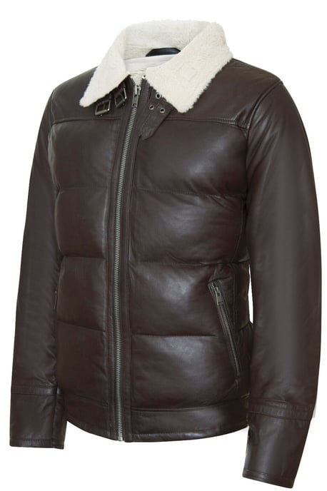 Men's Leather Quilted Biker Puffer Jacket - Brasilia