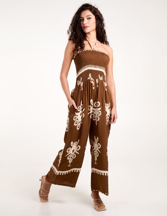 Strapless Elasticated Jumpsuit With Pocket