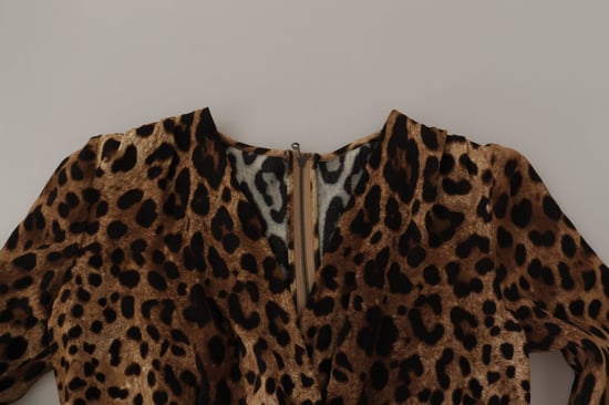 Vestido Maxi Alineado de Viscosa para Mujer con Estampado de Leopardo Marrón de Dolce & Gabbana - Image 5