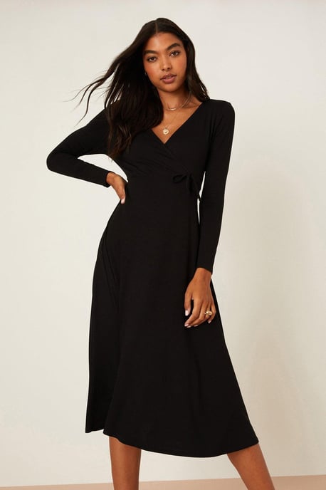 Black Wrap Midi Dress - Image 5