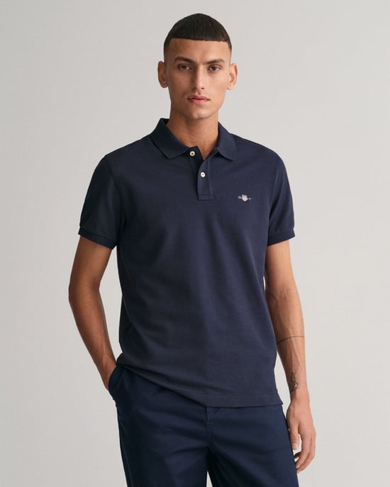 GANT Mens Slim Fit Short Sleeve Shield Logo Pique Polo - Image 1