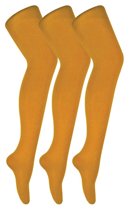 3 Pair Multipack Womens Coloured Opaque 80 Denier Tights | Sock Snob | Plain Block Colour Tights - Mustard - Image 1